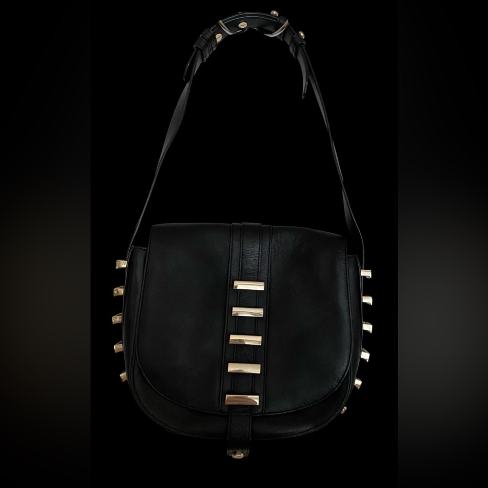 Chic Black Shoulder Bag with Gold Details